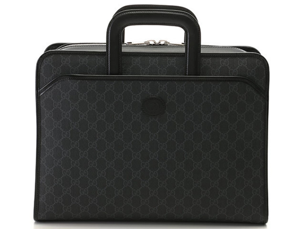 Gucci Interlocking G Briefcase Black Gray Leather